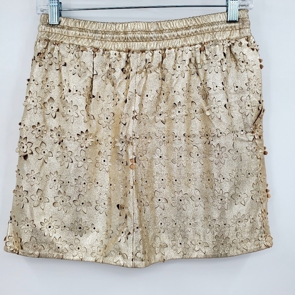 Anthropologie Leifsdottir Floral Cutout Gold Leather Mini Pull-on Skirt - Picture 7 of 7
